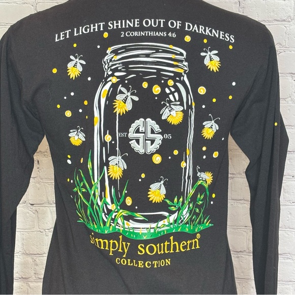 Simply Southern Black Cotton Firefly Long Sleeve Tee Size S - Picture 1 of 8
